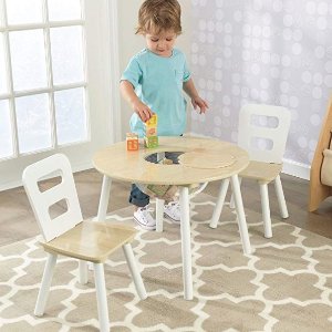 KidKraft Round Table and 2 Chair Set, White/Natural