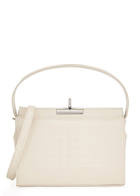 Milky ivory leather top handle bag