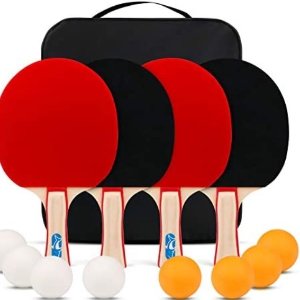 XGEAR Ping Pong Paddle Set, Complete Table Tennis Set, Table Tennis Racket Set, 4 Paddles, 8 Balls, Portable Storage Case, Optimize Spin and Control, for Indoor Outdoor Play