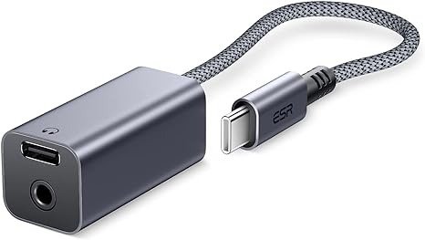 USB C Headphone Adapter, 2-in-1 USB C to 3.5 mm Headphone Jack Adapter with PD Fast Charging, Portable Design, Compatible with Galaxy S22/S21/S20/Note20, iPad Air 5/Mini 6/Pro (2021/2020), Grey