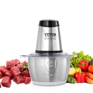 VEVORDEAL5VEVOR Food Processor, Electric Meat Grinder with 4-Wing Stainless Steel Blades, 400W Electric Food Chopper, 8 Cup Stainless Steel Bowl, 2 Speeds Food Grinder for Baby Food, Meat, Onion, Vegetables