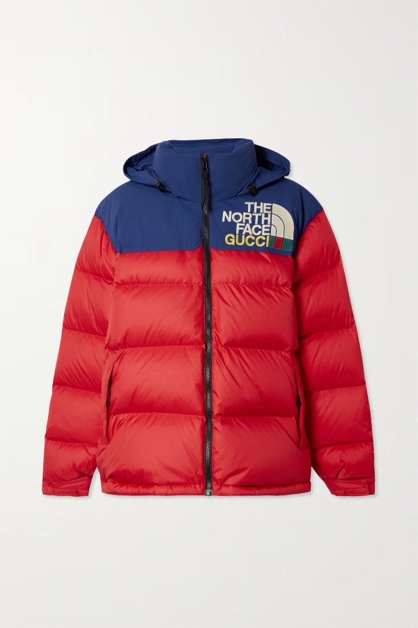 + The North Face hooded embroidered quilted shell down jacket