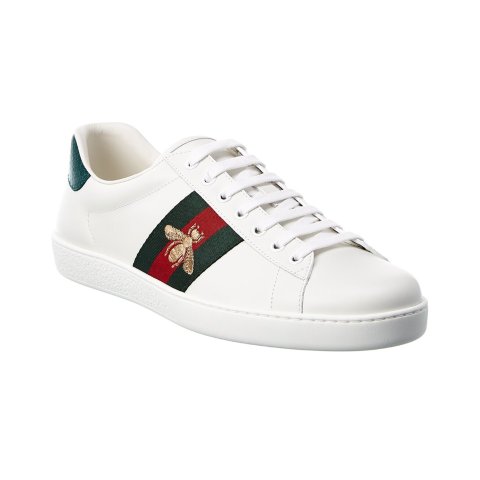 GucciAce Embroidered Bee Leather Sneaker