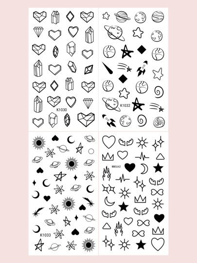 4sheets Heart & Moon Print Tattoo Sticker
