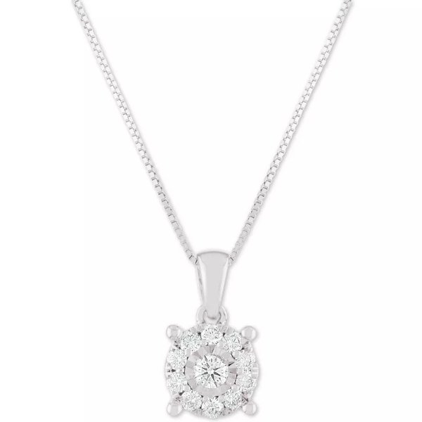 Diamond Halo 18" Pendant Necklace (1/3 ct. t.w.) in 14k White, Yellow or Rose Gold