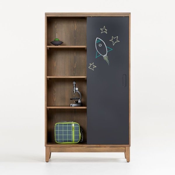 Cocoa Wood 4-Shelf Kids Bookcase with Chalkboard Door + Reviews | Crate & Kids