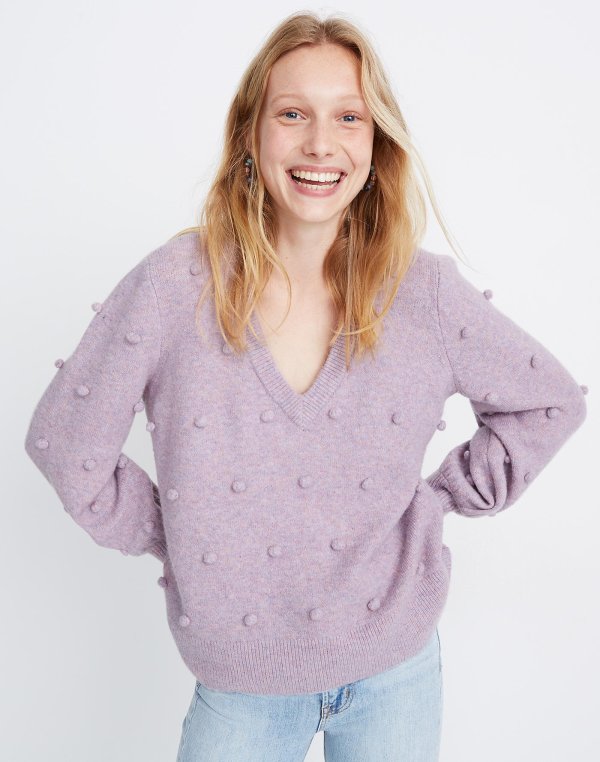 Bobble Dashwood V-Neck Sweater in Coziest Yarn