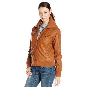Jason Maxwell Women's Faux Leather Moto Jacket with Knit Collar