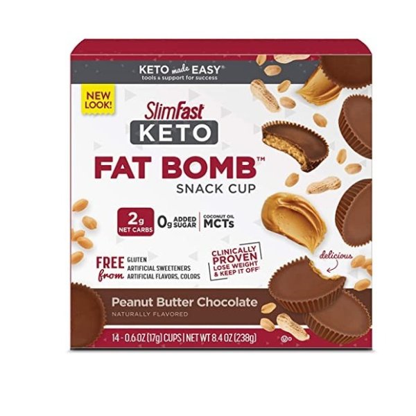 Keto Fat Bomb Snack Cup, Peanut Butter Chocolate, Keto Snacks for Weight Loss, Low Carb with 0g Added Sugar, 14 Count Box