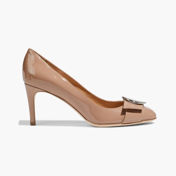 Buckled patent-leather pumps