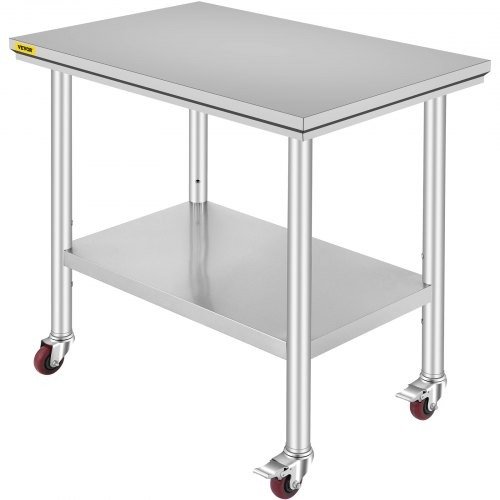 Stainless Steel Commercial Kitchen Work Table 36x24 Inch With 4 Casters | VEVOR US