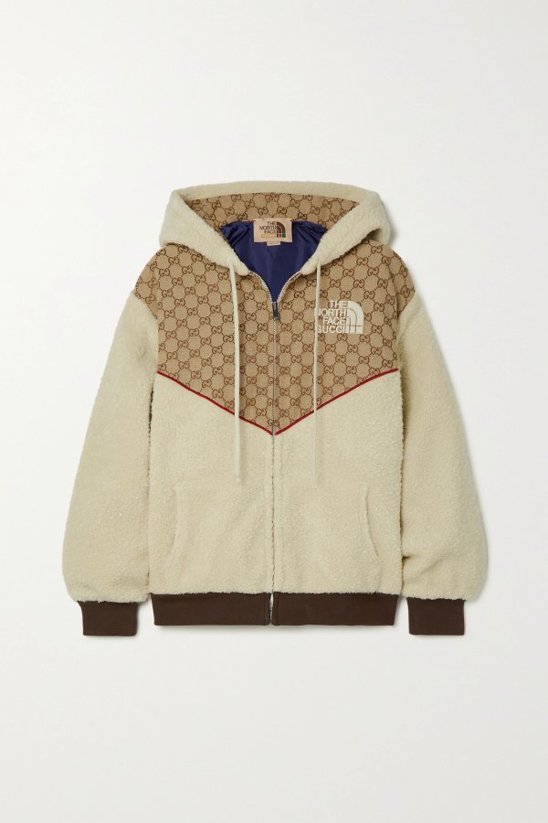 + The North Face embroidered cotton-blend canvas-jacquard and fleece hooded jacket
