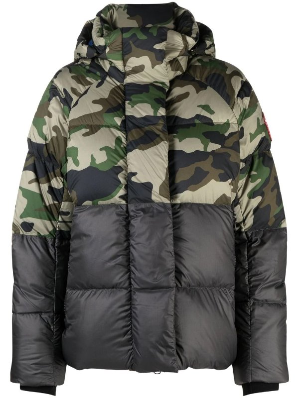 camouflage-print padded down jacket