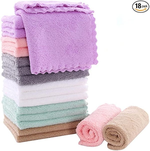 18 Pack Microfiber Cleaning Cloth - Super Absorbent 10 × 10 Inch Reusable Cleaning Rags, Premium Dish Cloths, Coral Fleece Cleaning Towels, Nonstick Oil Washable Fast Drying (Multicolor)