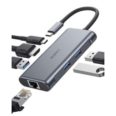 AUKEY CB-C75 USB C Hub Adapter, 6 in 1 Type C Hub with Ethernet Port 1000Mbps, 4K USB C to HDMI, 3 USB 3.0 Ports, 100W USB C PD Charging Thunderbolt 3 for MacBook Pro Air,Chromebook Pixel Laptop Phone - Newegg.com