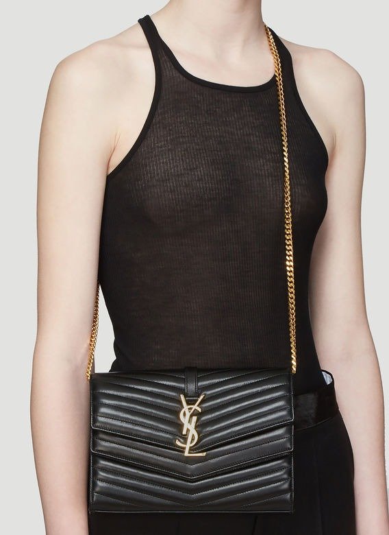 Matte Envelope Shoulder Chain Bag in Black