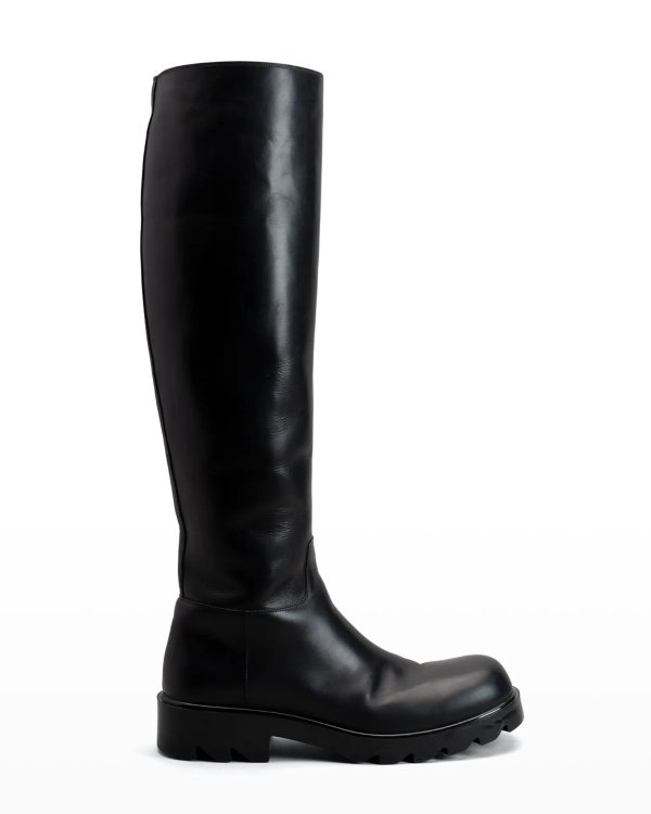 Lug-Sole Leather Tall Boots
