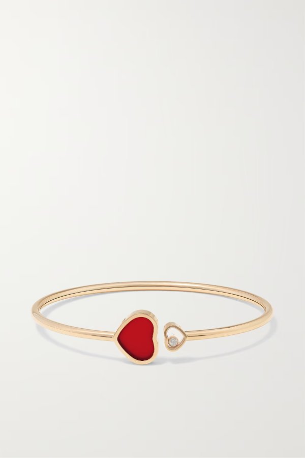 Happy Hearts 18-karat rose gold, carnelian and diamond cuff