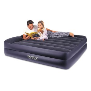 Intex Queen Pillow Rest Airbed Air Mattress Bed with Built-In Pump