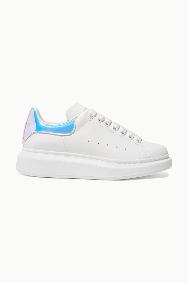 Iridescent-trimmed leather exaggerated-sole sneakers