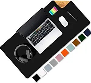 Aothia Office Desk Pad, Natural Cork & PU Leather Dual Side Large Mouse Pad, Laptop Desk Table Protector Writing Mat Easy Clean Waterproof for Office Work/Home/Decor (Black,31.5" x 15.7")