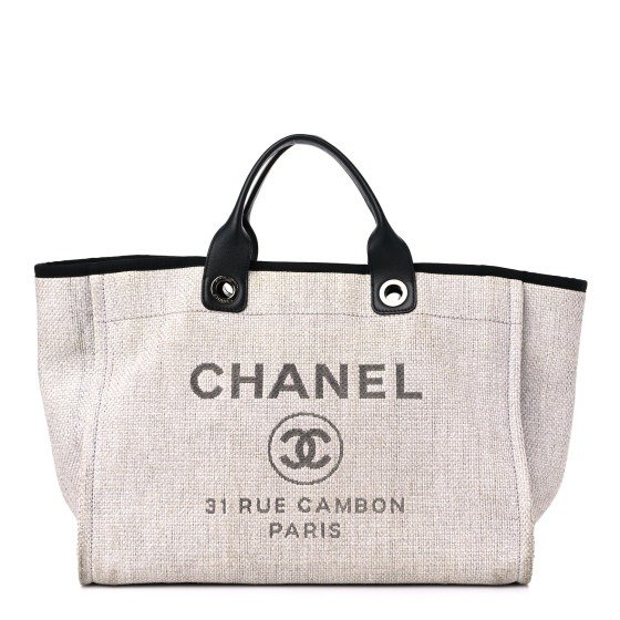 Fashionphile Chanel Woven Straw Raffia Medium Deauville Tote Grey