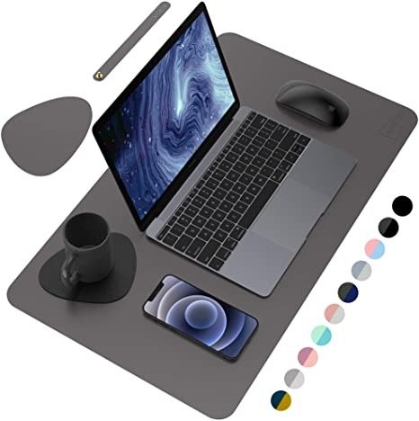 Desk Pad Desk Protector Mat - Dual Side PU Leather Desk Mat Large Mouse Pad, Writing Mat Waterproof Desk Cover Organizers Office Home Table Gaming Decor （Dark Gray/Black, 23.6" x 13.8")