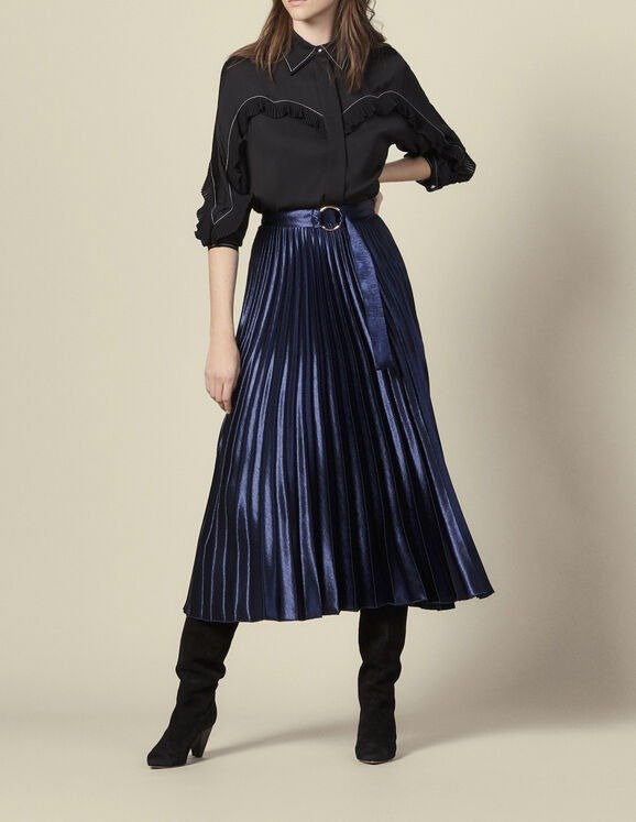 Long satin skirt with sunray pleating