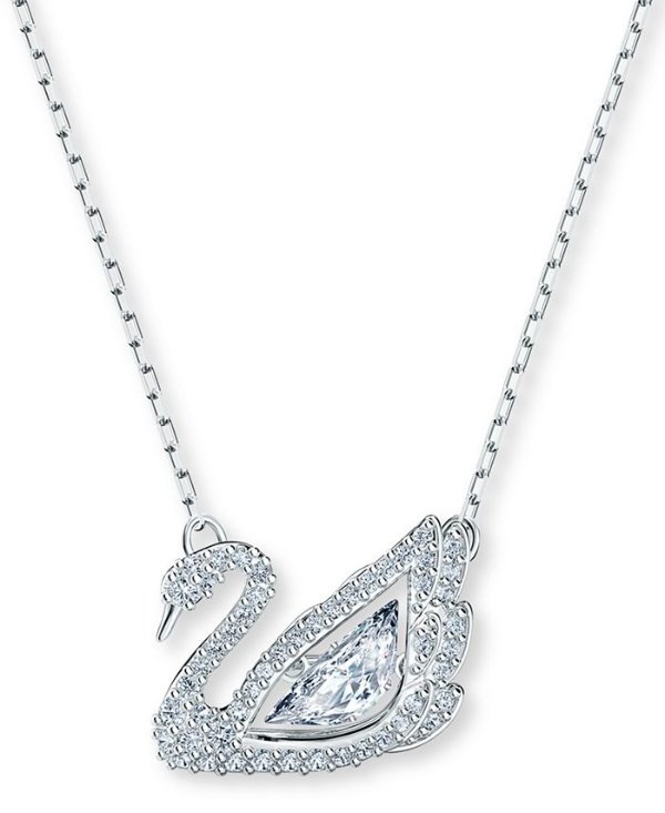 Silver-Tone Dancing Swan Crystal Pendant Necklace, 15" + 2" extender
