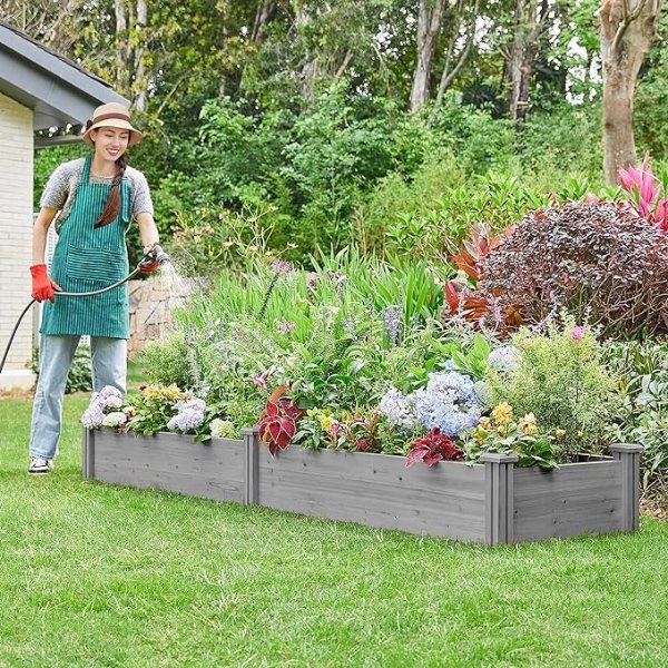 8×2ft Wooden Horticulture Raised Garden Bed Divisible Elevated Planting Planter Box for Flowers/Vegetables/Herbs in Backyard/Patio Outdoor, Gray, 97 x 25 x 11in