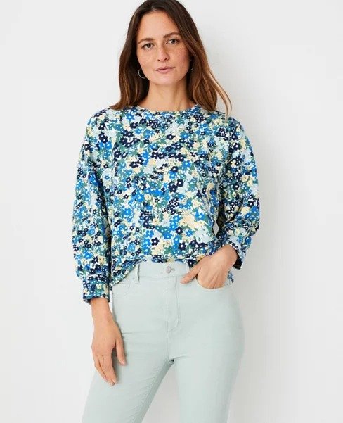 Floral Puff Sleeve Sweatshirt | Ann Taylor