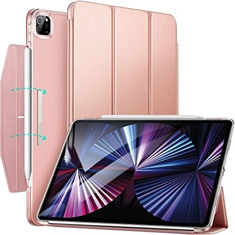 Trifold Case Compatible with iPad Pro 11 Inch 2021 (3rd Generation), Lightweight Stand Case, Auto Sleep and Wake, Pencil 2 Wireless Charging, Ascend Series, Rose Gold