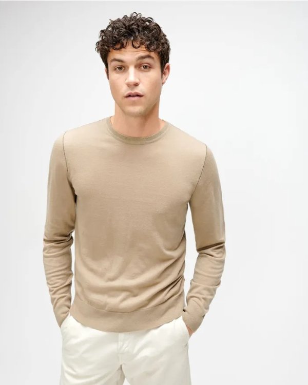 Crewneck Sweater with Contrast Linking in Tan