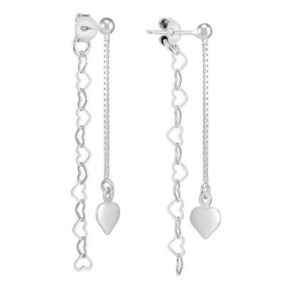 Double Sided Threader Post Heart Earrings in .925 Sterling Silver