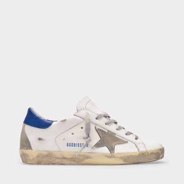 Super-Star Baskets in White and Blue Leather