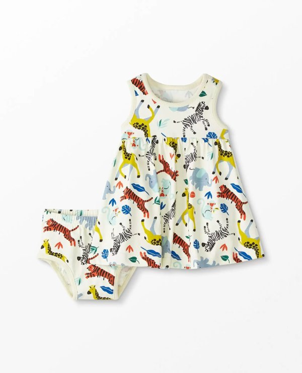 Baby Print Dress & Bloomer Set In Cotton Jersey