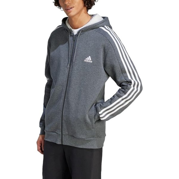 adidas mens Essentials Fleece 3-stripes Full-zip Hoodie