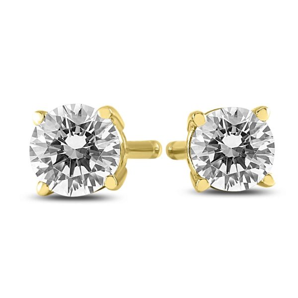 1/3 Carat TW Round Diamond Solitaire Stud Earrings In 14k Yellow Gold