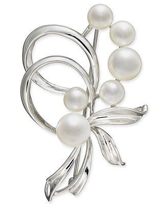 Cultured Freshwater Pearl (7mm & 5mm) Pin in Sterling Silver and 18k Gold Over Silver
