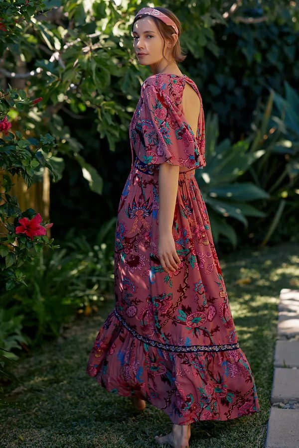 Ruffled Embroidered Maxi Dress