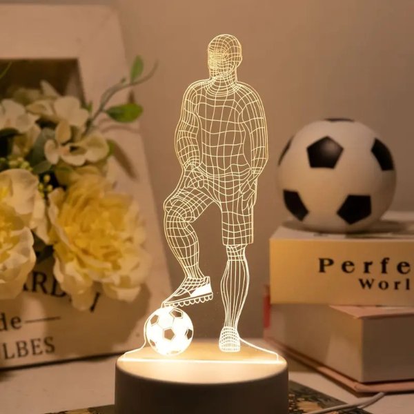1pc Football Player Shaped Table Lamp With 3d Acrylic Plate, Usb Interface, Led Indoor Night Light For Bedroom, Bedside Decoration