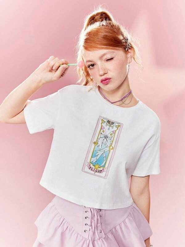 X Cardcaptor Sakura Women's Short-sleeved T-shirt With Card Print