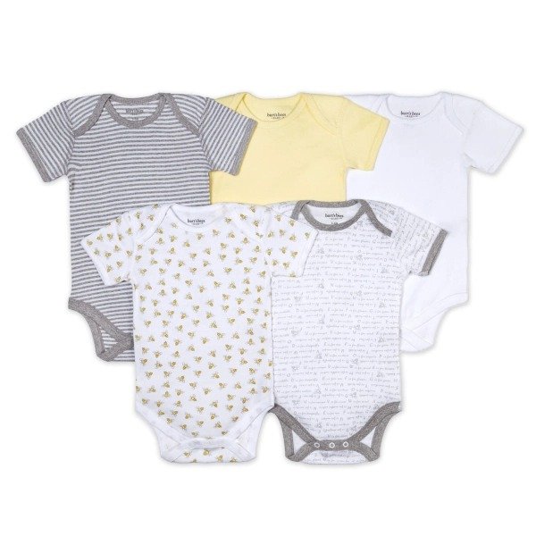 Bee Essentials Organic Short Sleeve Baby Bodysuits 5 Pack