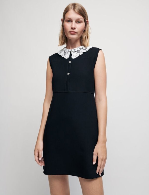 121RAMINE Crepe dress with guipure collar