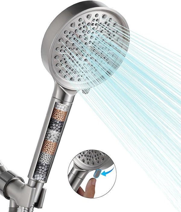 Filtered Shower Head with Handheld, 6 Spray Modes, Water Softener Filters - Remove Chlorine, Reduce Dry Skin - Brushed Nickel