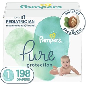 PampersDiapers Size 1, 198 Count - Pampers Pure Protection Disposable Baby Diapers, Hypoallergenic and Unscented Protection, ONE Month Supply (Packaging May Vary)