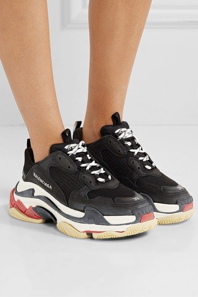 Triple S logo-embroidered leather, nubuck and mesh sneakers