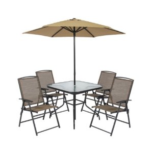 Best Choice Products 6pc Outdoor Folding Patio Dining Set W/ Table, 4 Chairs, Umbrella and Built-In Base