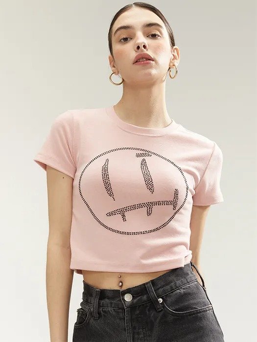 Face Cropped T-Shirt_Pink