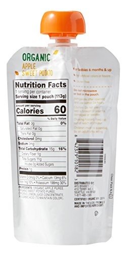Amazon Brand - Mama Bear Organic Baby Food, Stage 2, Apple Sweet Potato, 4 Ounce Pouch (Pack of 12)